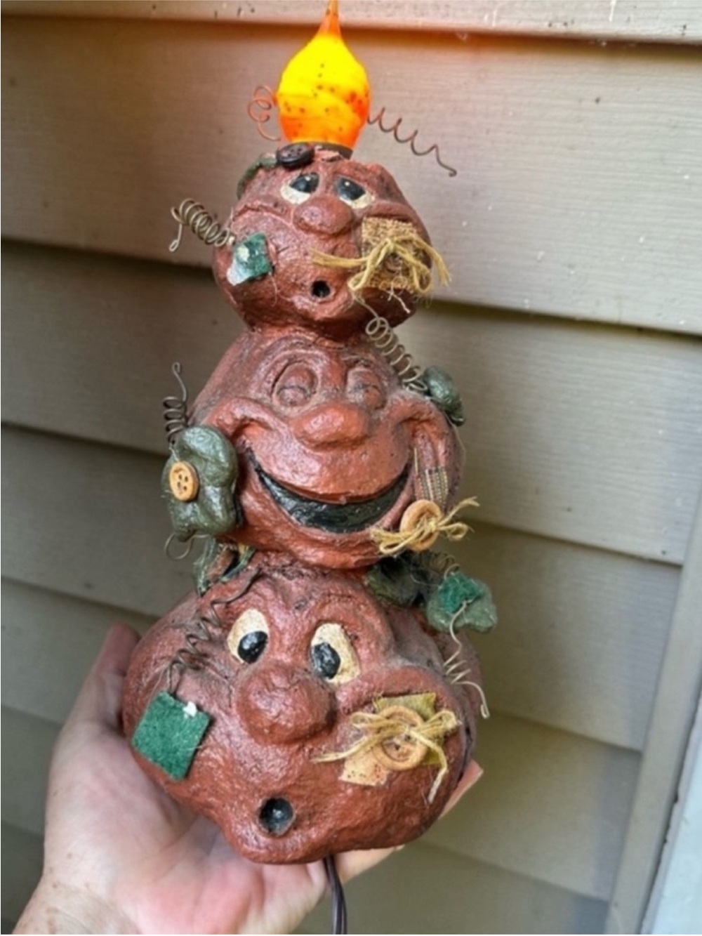 Primitive Halloween pumpkin stack electric light 10” Vickie Jeans Creations